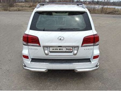 Защита задняя двойные уголки 76-42 мм ТСС для Lexus LX-570 2012-2015