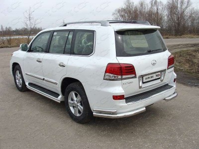 Защита задняя двойные уголки 76-42 мм ТСС для Lexus LX-570 2012-2015