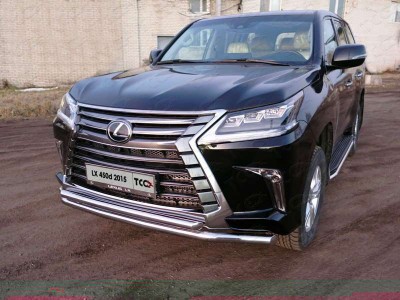 Защита передняя двойная 60-50 мм ТСС для Lexus LX-570/450d 2015-2021