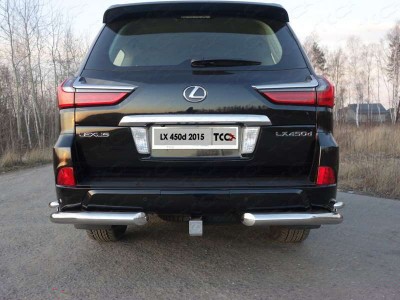 Защита задняя двойные уголки 76-42 мм ТСС для Lexus LX-570/450d (кроме F-Sport) 2015-2021