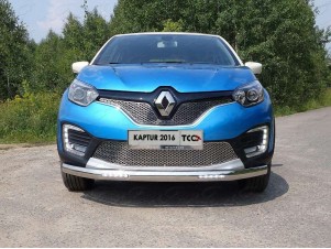 Защита передняя овальная с ДХО 75х42 мм для Renault Kaptur № RENKAP16-29
