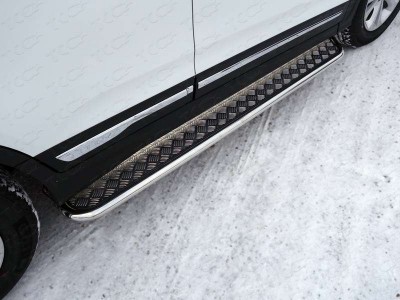 Пороги с площадкой алюминиевый лист 42 мм ТСС для Chery Tiggo 5 2014-2021
