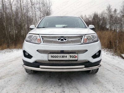 Защита передняя двойная 60-42 мм ТСС для Chery Tiggo 5 2014-2021