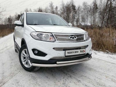 Защита передняя двойная 60-42 мм ТСС для Chery Tiggo 5 2014-2021