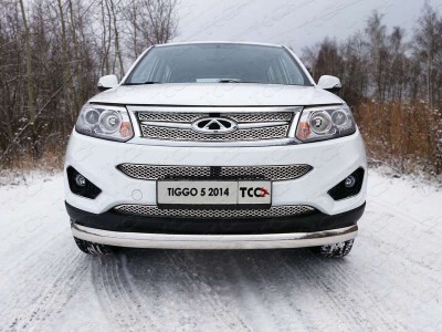 Защита передняя овальная 75х42 мм ТСС для Chery Tiggo 5 2014-2021