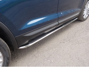 Пороги овальные гнутые с накладкой 75х42 мм для Skoda Kodiaq № SKOKOD17-09