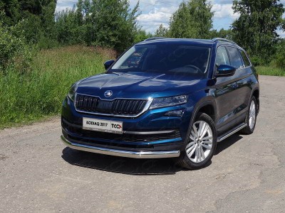 Защита передняя овальная 75х42 мм ТСС для Skoda Kodiaq 2018-2021