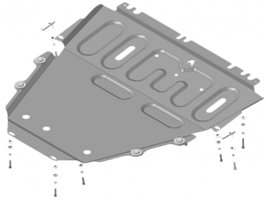 Защита картера двигателя, КПП (1,5 мм, сталь) для Renault Megane III 2008-2013, Renault Megane III 2013-2016, Renault Scenic III 2009-2016, Renault Grand Scenic III 2009-2017, Renault Fluence 2010-2012, 2012-2018 №51721