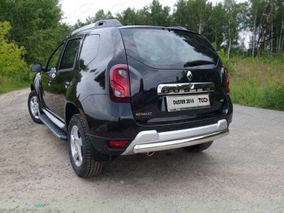 Защита заднего бампера овальная короткая 75х42 мм ТСС для Renault Duster 2015-2021