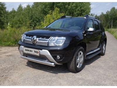 Защита передняя овальная 75х42 мм ТСС для Renault Duster 2015-2021