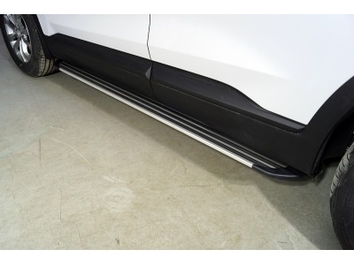 Пороги алюминиевые "Slim Line Silver" 1820 мм ТСС для Hyundai Santa Fe IV Рестайлинг 2020 – 2023 
