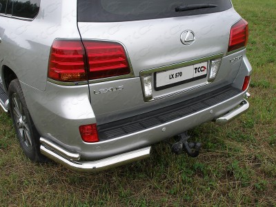 Защита задняя двойные уголки 76-42 мм ТСС для Lexus LX-570 2007-2012