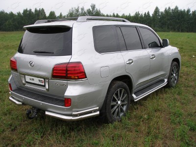 Защита задняя двойные уголки 76-42 мм ТСС для Lexus LX-570 2007-2012
