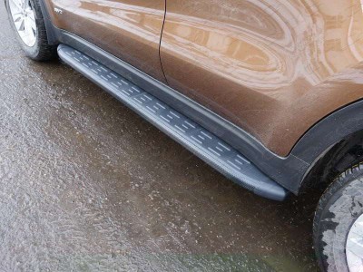 Пороги алюминиевые ТСС с накладкой чёрные для Kia Sportage 2016-2018