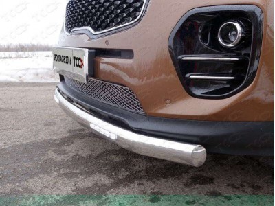 Защита передняя овальная с ДХО 75х42 мм ТСС для Kia Sportage 2016-2018