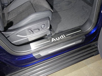 Накладки на пороги на пластик шлифованный лист надпись Audi 2 штуки ТСС для Audi Q5 2016-2021