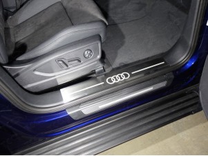 Накладки на пороги на пластик шлифованный лист лого Audi 2 штуки для Audi Q5 № AUDIQ517-09