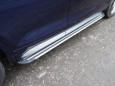 Пороги алюминиевые Slim Line Silver ТСС для Audi Q5 2016-2021