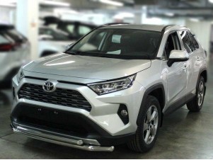 Защита переднего бампера двойная d-60+53 с двумя загибами для Toyota RAV-4 2019 – н.в. TRN19_1