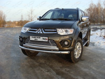 Защита передняя двойная 76/75 мм ТСС для Mitsubishi Pajero Sport 2013-2016