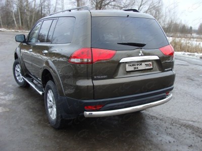 Защита заднего бампера овальная овальная 75х42 мм ТСС для Mitsubishi Pajero Sport 2013-2016