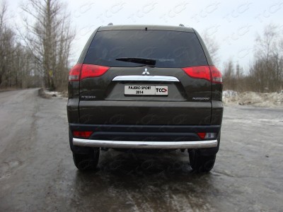 Защита заднего бампера овальная овальная 75х42 мм ТСС для Mitsubishi Pajero Sport 2013-2016