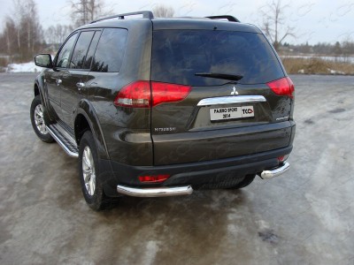 Защита заднего бампера уголки 76 мм ТСС для Mitsubishi Pajero Sport 2013-2016