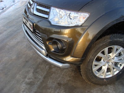 Защита передняя двойная 76/75 мм ТСС для Mitsubishi Pajero Sport 2013-2016