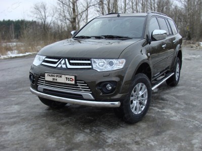 Защита передняя овальная 75х42 мм ТСС для Mitsubishi Pajero Sport 2013-2016