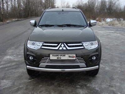 Защита передняя овальная 75х42 мм ТСС для Mitsubishi Pajero Sport 2013-2016