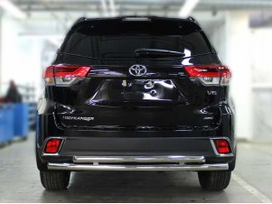 Защита заднего бампера радиусная двойная d-60+53 для Toyota Highlander 2017-2019 HYG2017_3.2