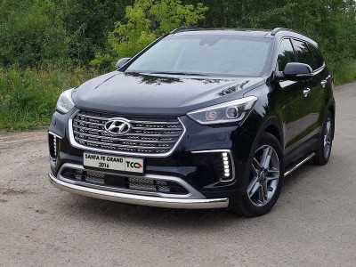 Защита передняя овальная 75х42 мм ТСС для Hyundai Santa Fe Grand 2016-2021