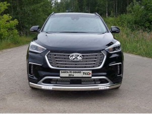 Защита передняя овальная с ДХО 75х42 мм для Hyundai Santa Fe Grand № HYUNSFGR16-02