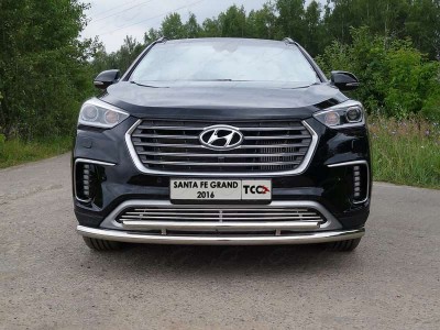 Защита передняя двойная 60-42 мм ТСС для Hyundai Santa Fe Grand 2016-2021
