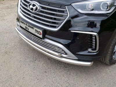 Защита передняя двойная 60-42 мм ТСС для Hyundai Santa Fe Grand 2016-2021
