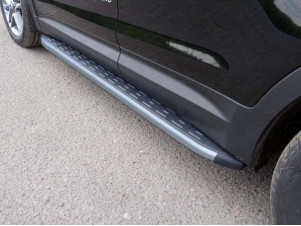 Пороги алюминиевые ТСС с накладкой серебристые для Hyundai Santa Fe Grand № HYUNSFGR16-18SL