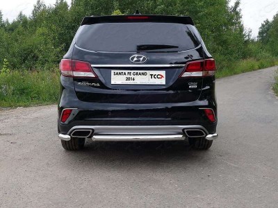 Защита заднего бампера центральная 60 мм ТСС для Hyundai Santa Fe Grand 2016-2021