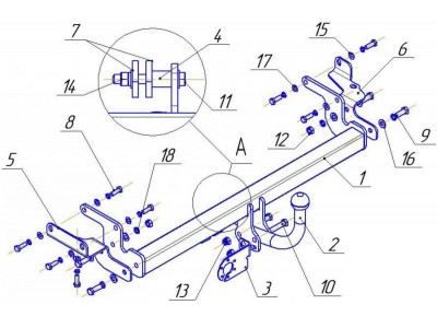 Фаркоп Avtos для Mitsubishi Lancer IX 2000-2010