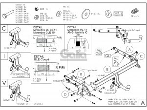 Фаркоп оцинкованный Mercedes M-Class 2005-2012, 2012-2015, Mercedes GL-Class 2005-2016, Mercedes GLS-Class 2016-2019, Mercedes GLE-Class 2015-2019, Mercedes GLE-Class Coupe c292 2015-2019 вертикальное быстросъемное крепление шара с ключом №M115V