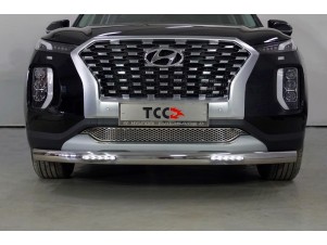 Защита передняя овальная с ДХО 75х42 мм для Hyundai Palisade № HYUNPAL21-04