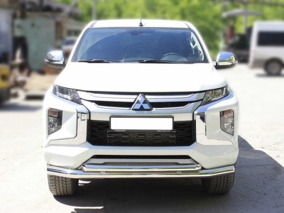 Защита переднего бампера двойная d-76+60 Технотек для Mitsubishi L200 2019 – н.в.
