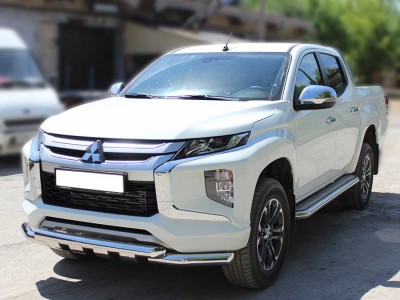 Защита переднего бампера двойная d-76 с доп.накладками Технотек для Mitsubishi L200 2019 – н.в.