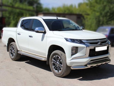 Защита переднего бампера двойная d-76 с доп.накладками Технотек для Mitsubishi L200 2019 – н.в.