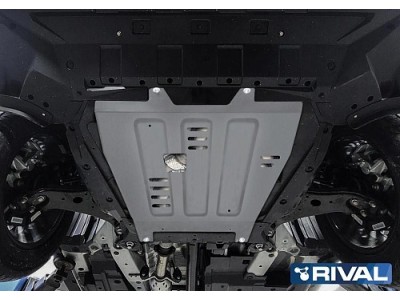 Защита картера+КПП+ комплект крепежа Rival, алюминий для Changan CS-95 2022-н.в.; 2,0; АКПП; AWD