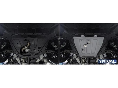 Защита картера+КПП+ комплект крепежа Rival, алюминий для Changan CS-95 2022-н.в.; 2,0; АКПП; AWD