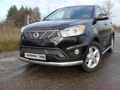 Защита передняя овальная 75х42 мм ТСС для SsangYong Actyon 2013-2021