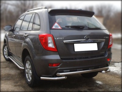Защита заднего бампера с уголками 53-53 мм для Lifan X-60 2011-2016