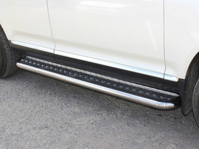 Пороги с площадкой алюминиевый лист 60 мм Технотек для Volkswagen Touareg 2002-2007