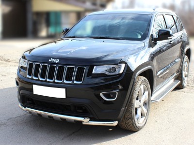 Дуга передняя по низу бампера d-60 с декоративной защитой картера для Jeep Grand Cherokee 2013-2021