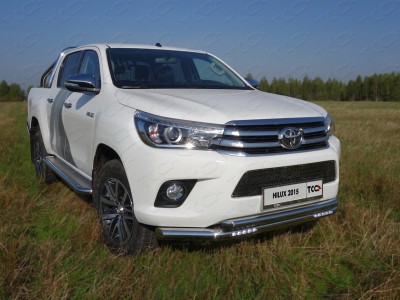 Защита передняя двойная с ДХО 76-60 мм ТСС для Toyota Hilux 2015-2021